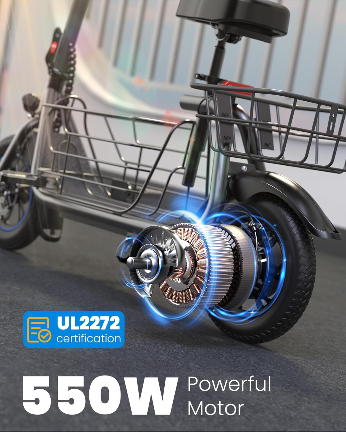 Electric Scooter with Large Basket, 550W Motor - Image 7