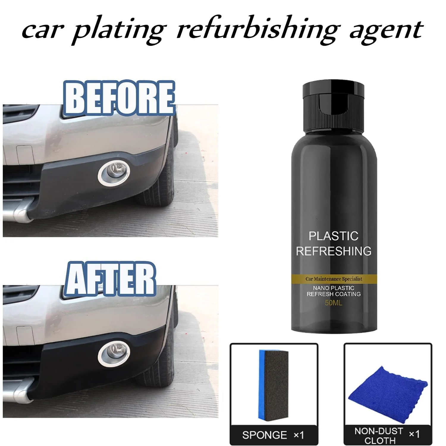 Car Cleaning Kit Plastic Revitalizing Coating Agent, Nano Plastic Refreshing Coating, Plastic Parts Refurbish Agent for Car - Car Care Tools with Sponge and Towel (30ml*2pcs) - Image 3