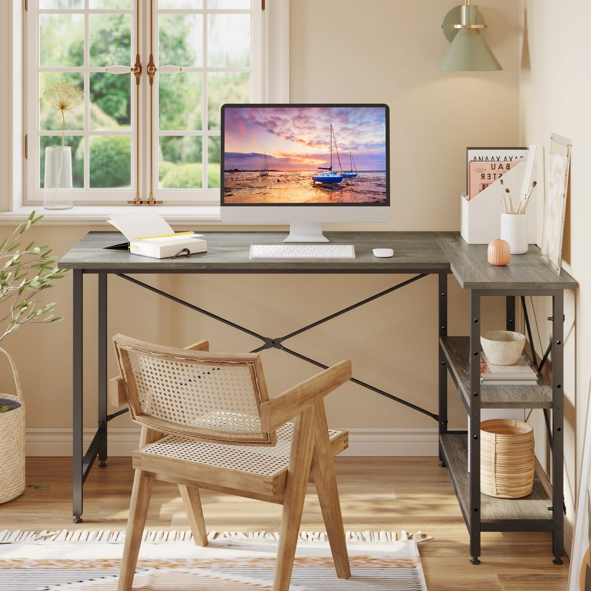 Small L Shaped Computer Desk with Storage Shelves, Compact Corner Workstation for Home Office and Study - Image 37