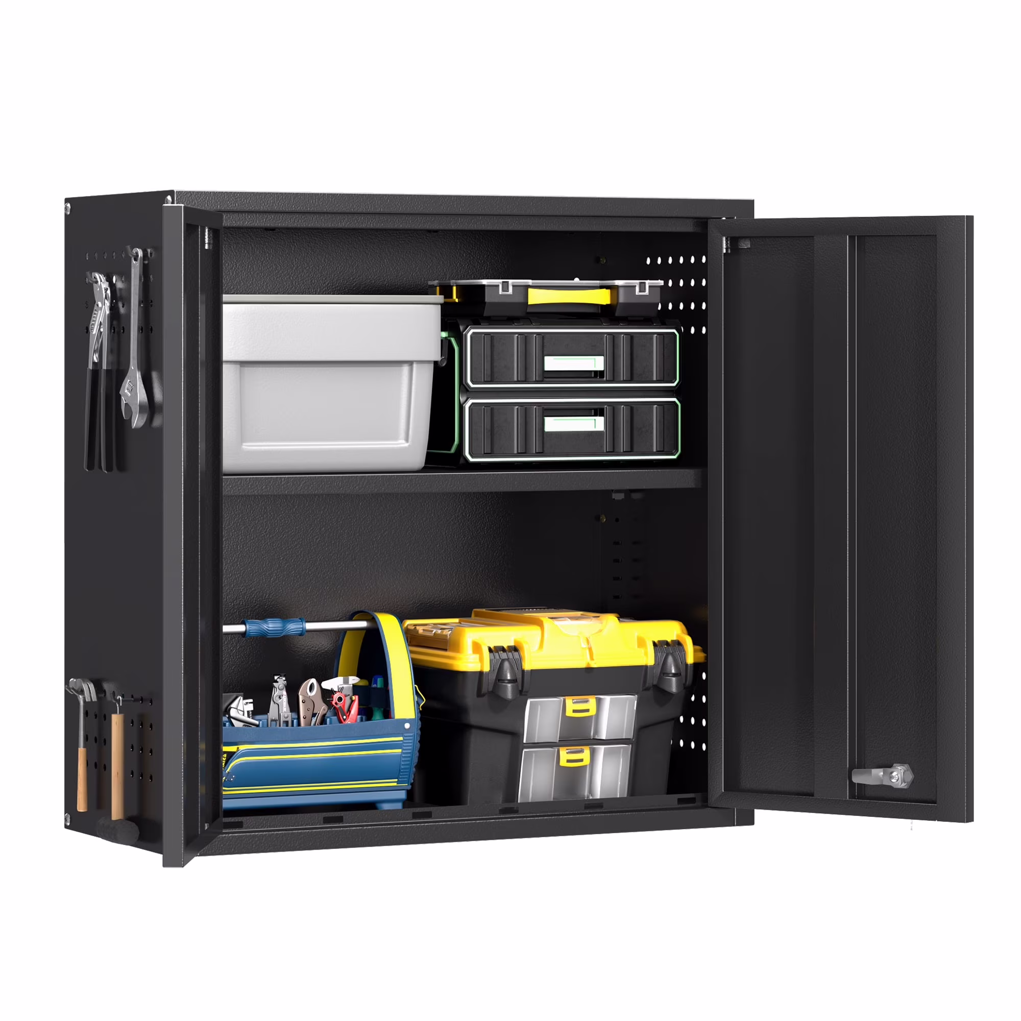 Topass Metal Wall Cabinet with Lock-Garage Storage Cabinet, Wall-Mounted Utility Cabinet with Adjustable Shelf & Locking Doors for Workshop, Laundry Room, or Home Office -C Easy Assembly, Black