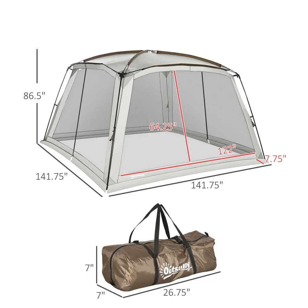 Outsunny 12' x 12' Screen House Room, UV50+ Screen Tent with 2 Doors and Carry Bag, Easy Setup, for Patios Outdoor Camping Activities - Image 5