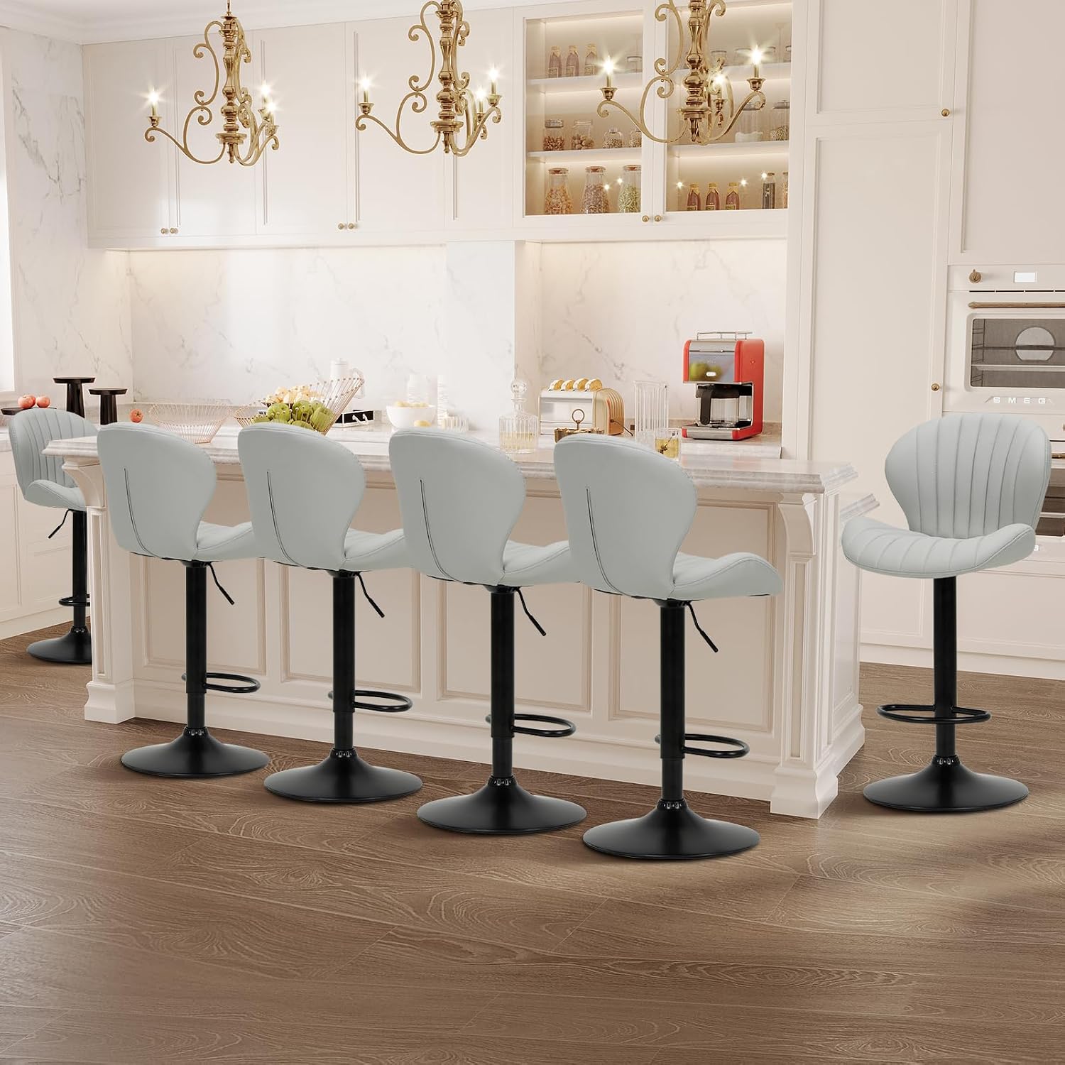 Bar Stools Set of 6, Modern Swivel Bar Chairs, Adjustable Faux Leather Upholstered Barstools Counter Height with High Backrest for Bar, Kitchen Island, Dining Room, Black - Image 25