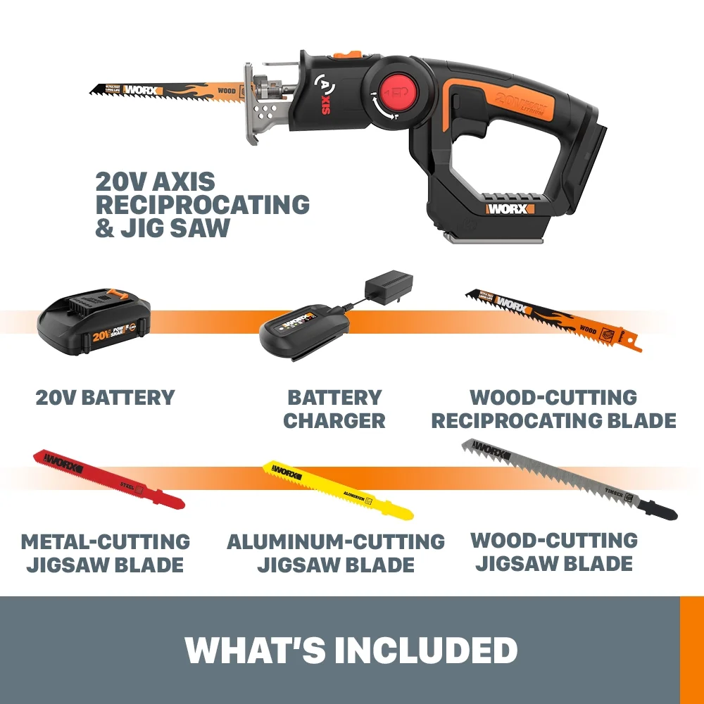Worx WX550L 20V Power Share Axis Cordless Reciprocating & Jig Saw (Battery & Charger Included) - Image 6
