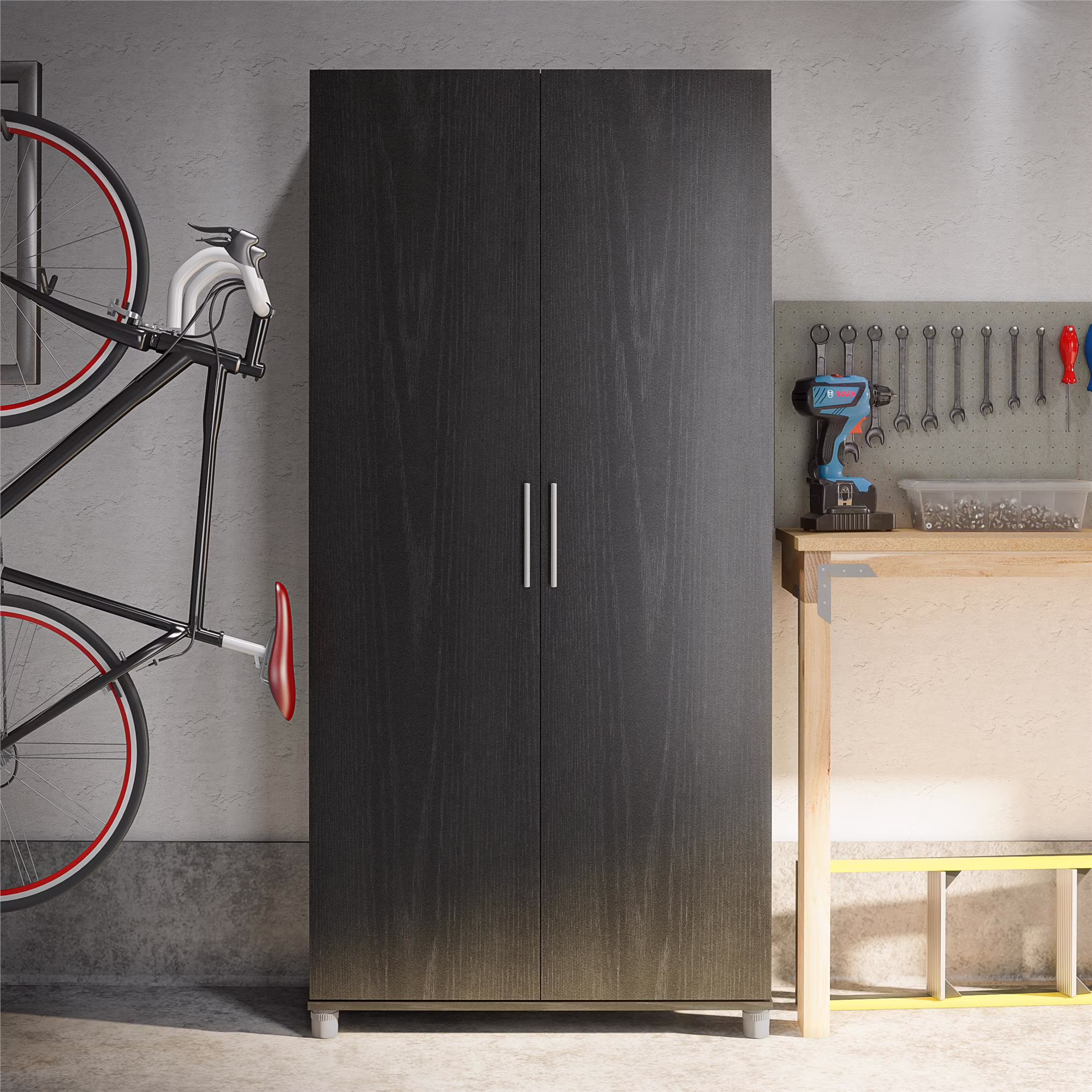 Camberly 36" Utility Storage Cabinet, Black Oak
