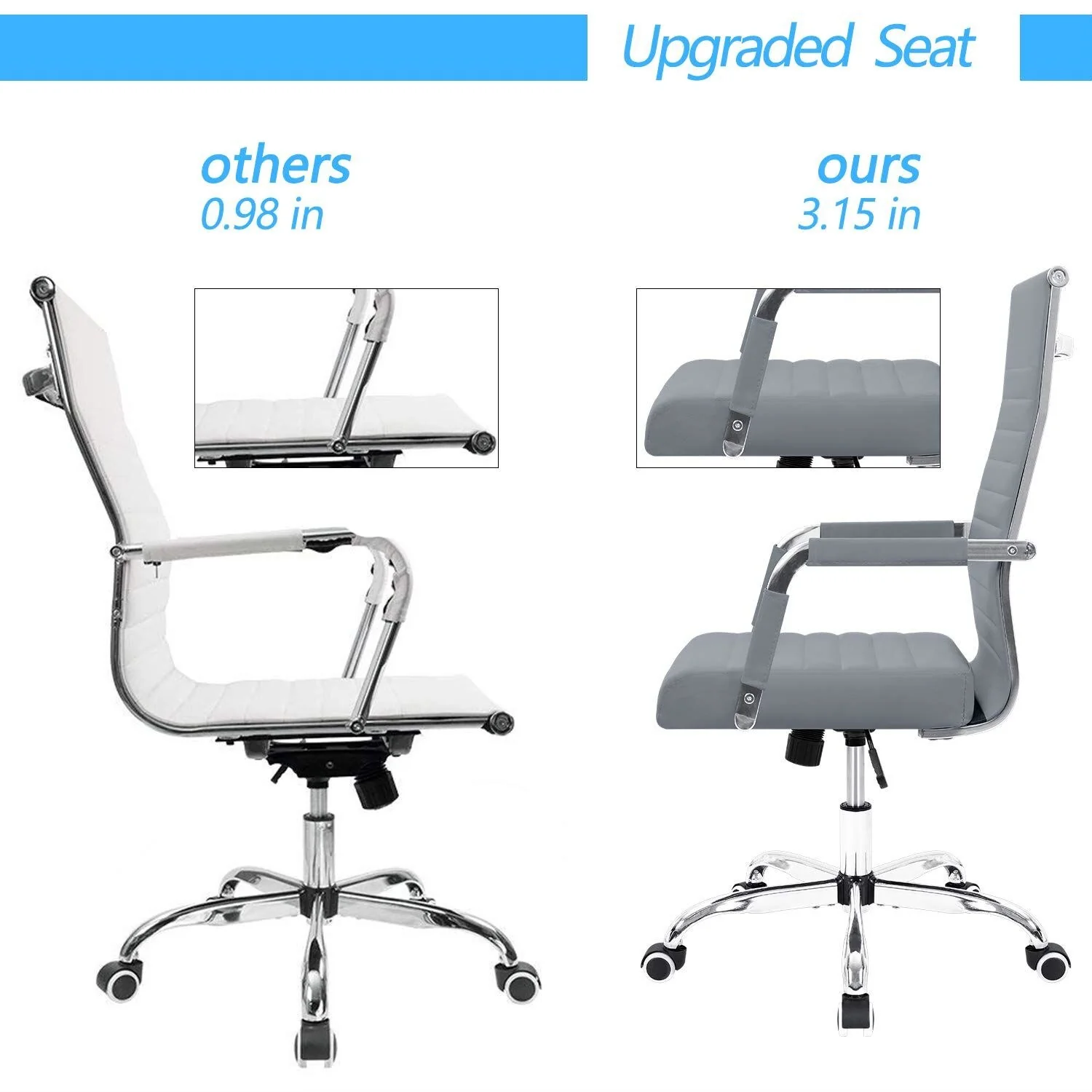 Ergonomic Ribbed Office Chair, Modern Computer Desk Chair with Comfortable Upholstered Seat for Home and Office - Image 13