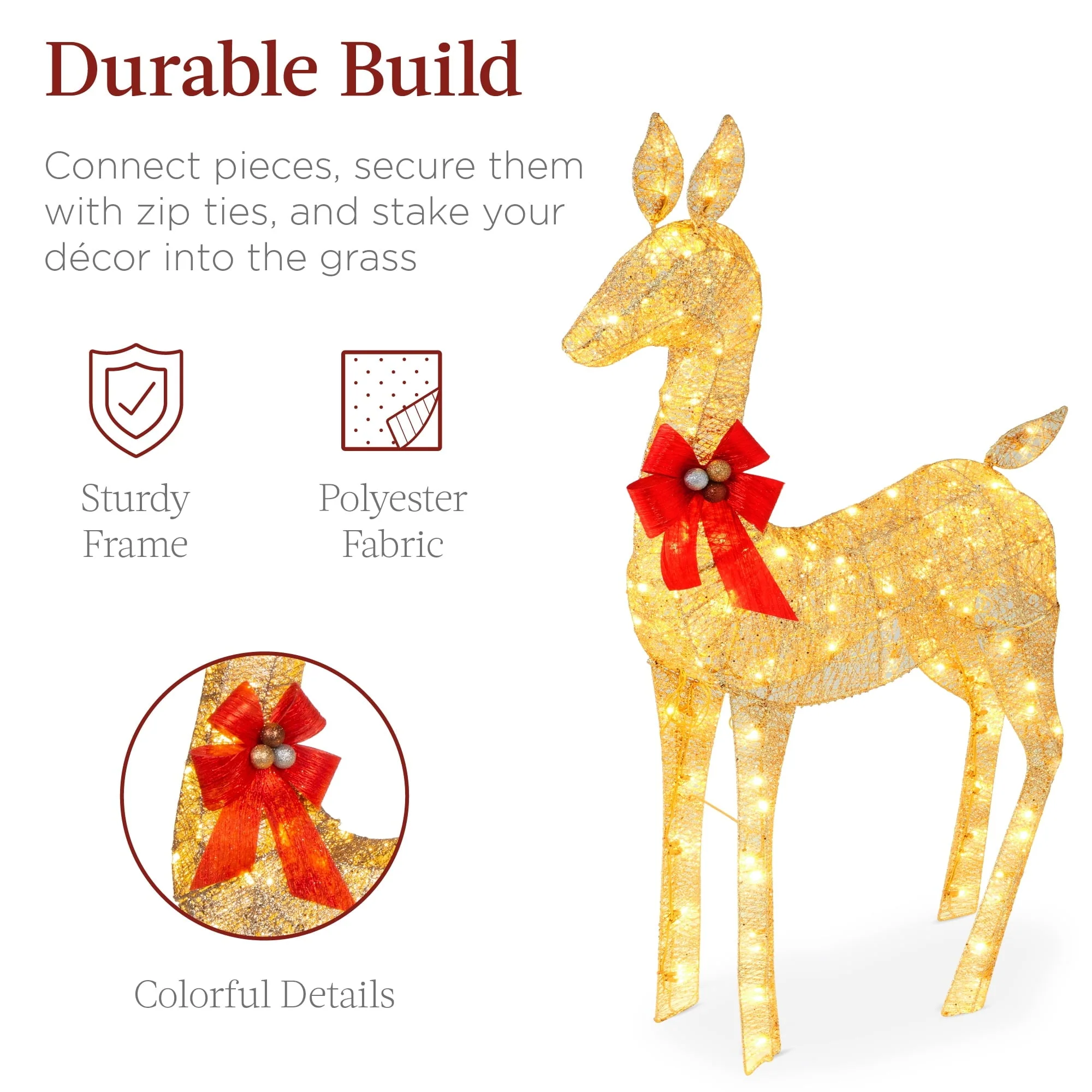 Best Choice Products 2-Piece Lighted Christmas Deer Set Outdoor Yard Decoration with 210 LED Lights, Stakes - Gold - Image 6