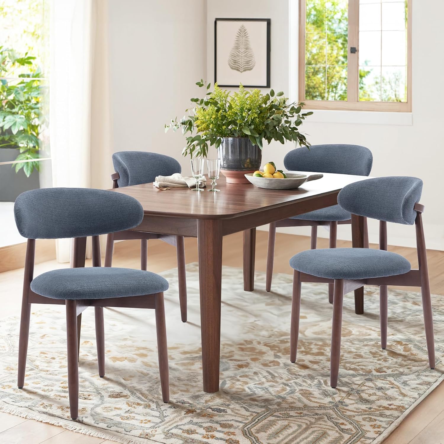 Wooden Dining Chairs Set of 4, Upholstered Kitchen Side Chairs, Beige - Image 7