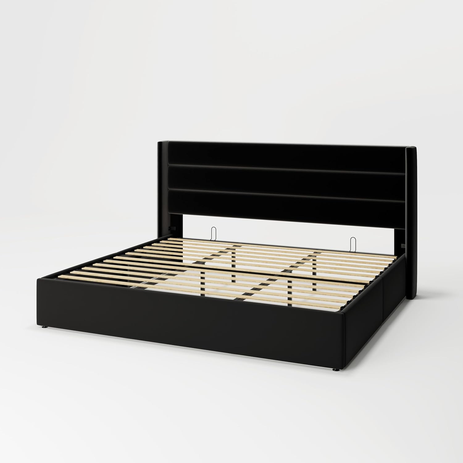Queen Size Lift Up Storage Bed with Wingback Headboard, Upholstered Platform Bed Frame with Hidden Storage - Image 145