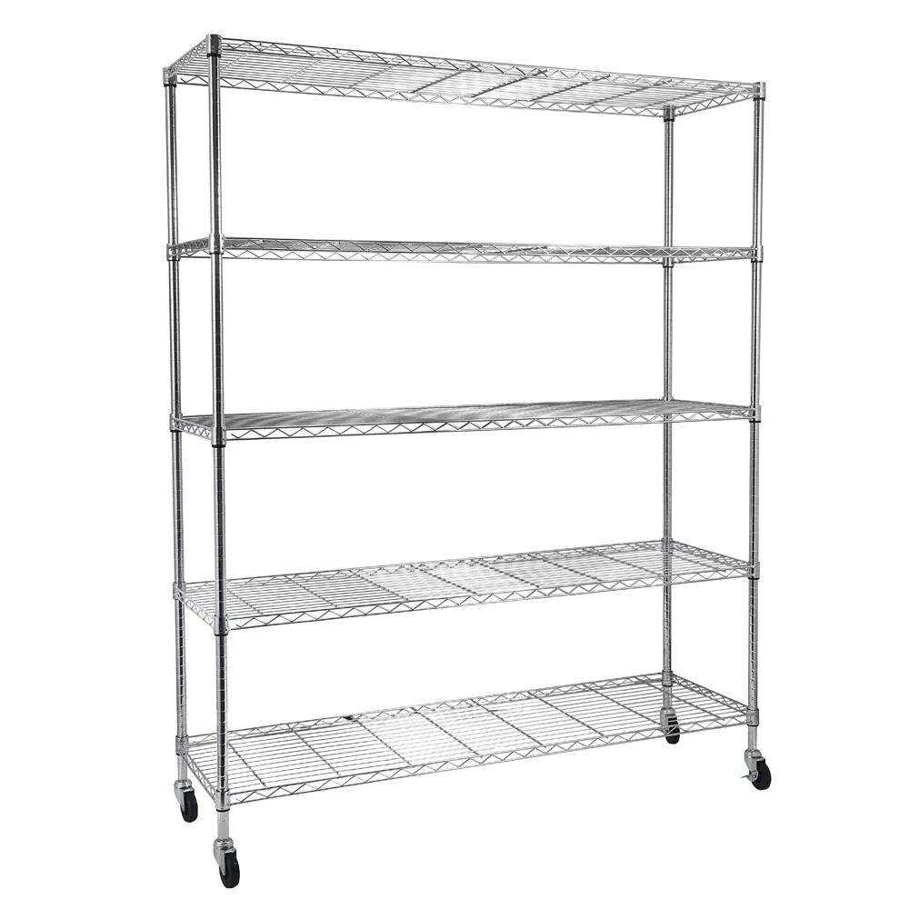 Tcbosik 5-Tier Heavy Duty Metal Storage Rack, NSF Certified Rolling Wire Shelving Unit with Adjustable Shelves for Home Office, Silver - Image 3