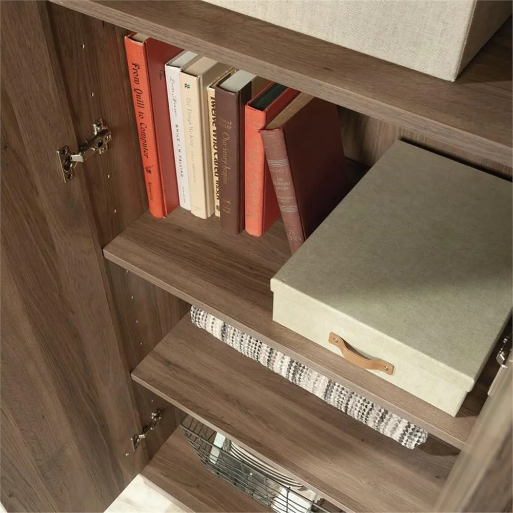 Pemberly Row Farmhouse Engineered Wood 2-Door Narrow Storage Cabinet in Salt Oak - Image 10