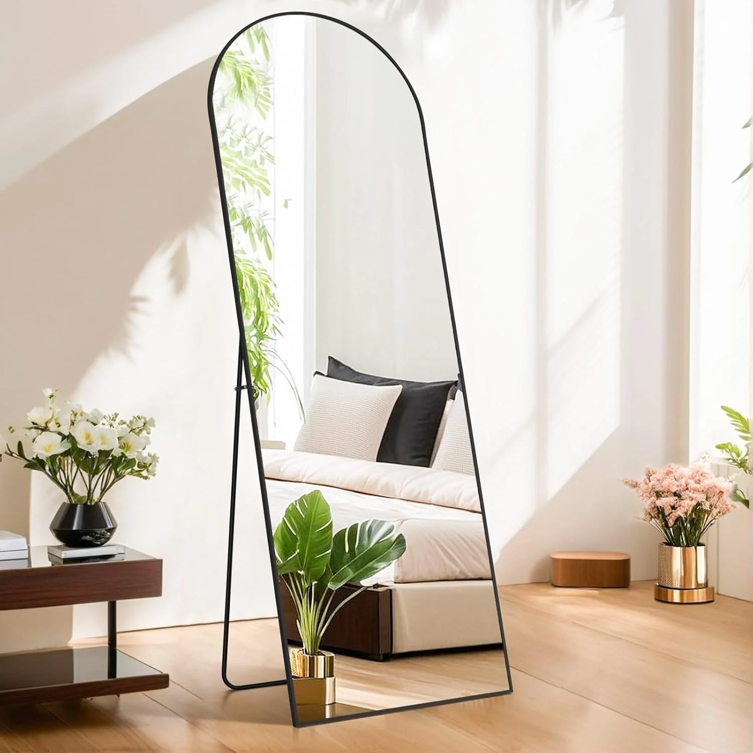 21x64 Full Length Arched Mirror, Large Tall Body Dressing Mirror with Aluminum Alloy Frame, Stand and Wall Mount Option - Image 3