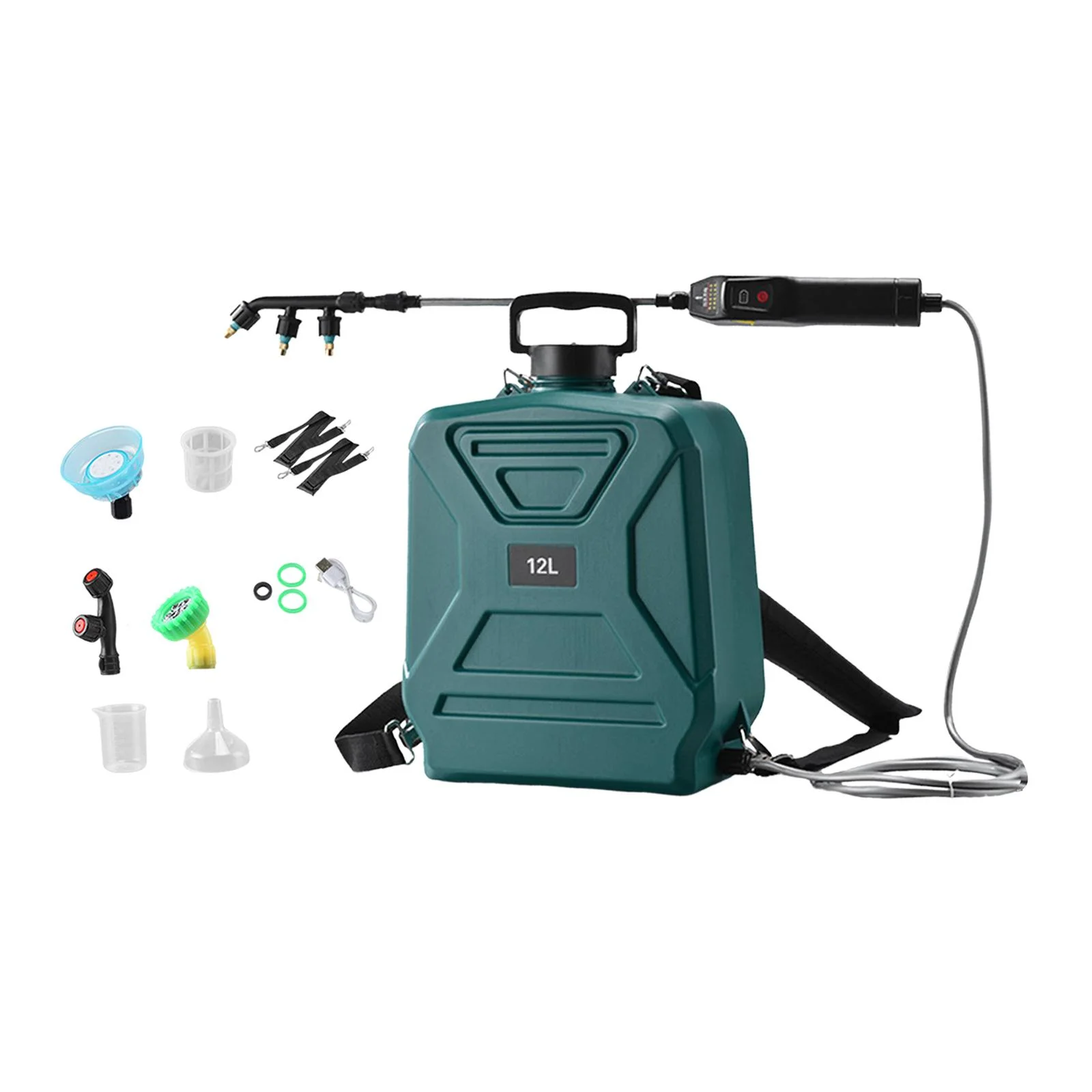 koolsoo Garden Electric Sprayer 2 Spray Speed 12L Practical Comfortable Handle, Retractable Water Sprayer for Gardening Cleaning Green - Image 2