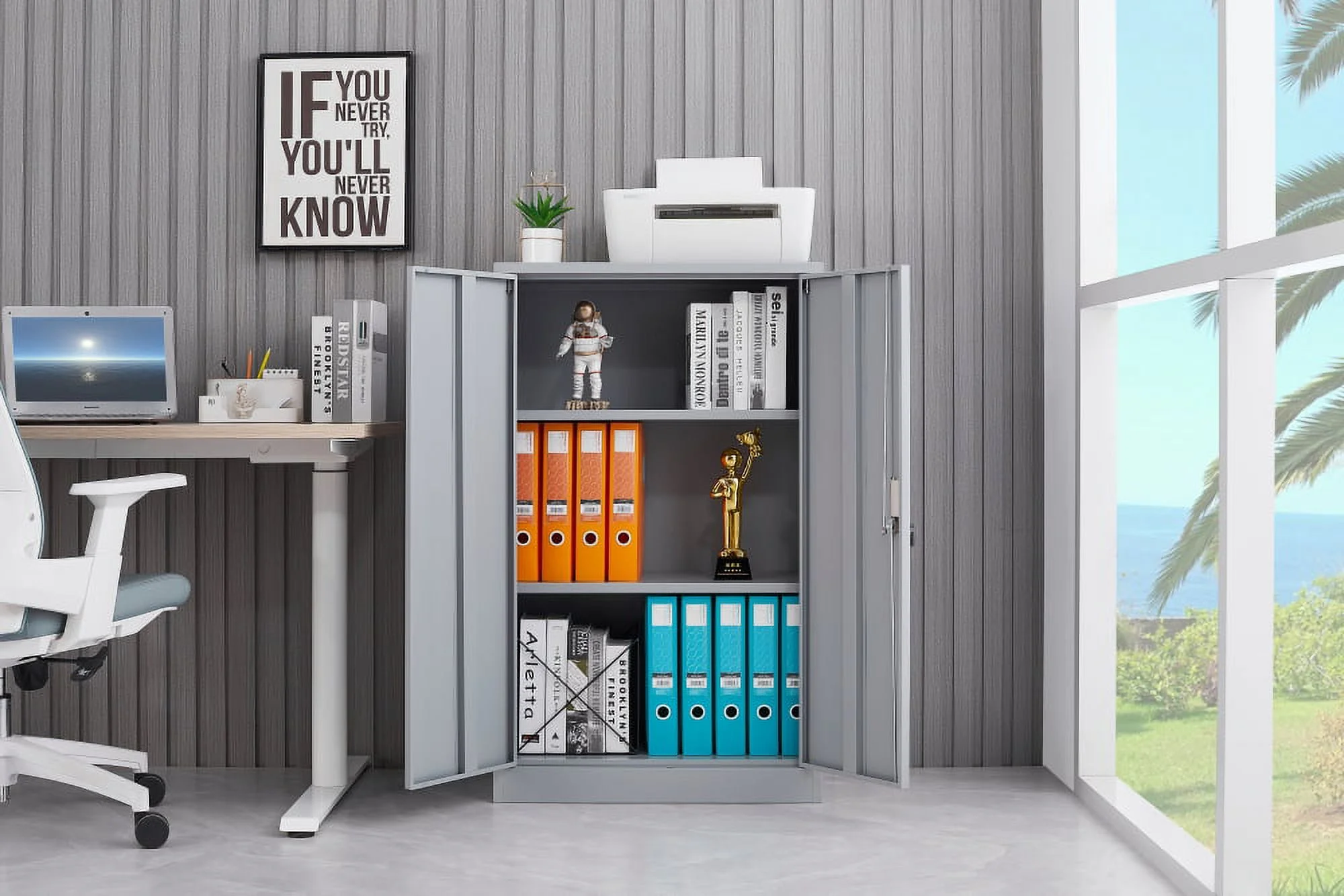 JINS AND VICO Metal Storage Cabinet Lockable, Steel White - Image 9