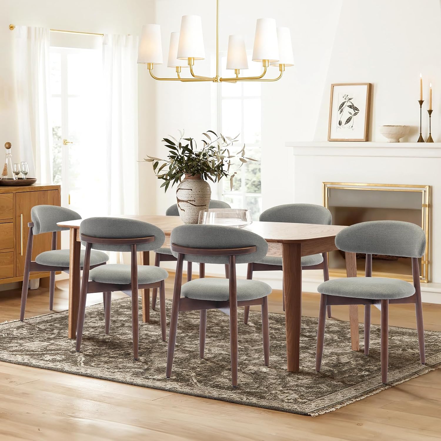 Wooden Dining Chairs Set of 4, Upholstered Kitchen Side Chairs, Beige - Image 3