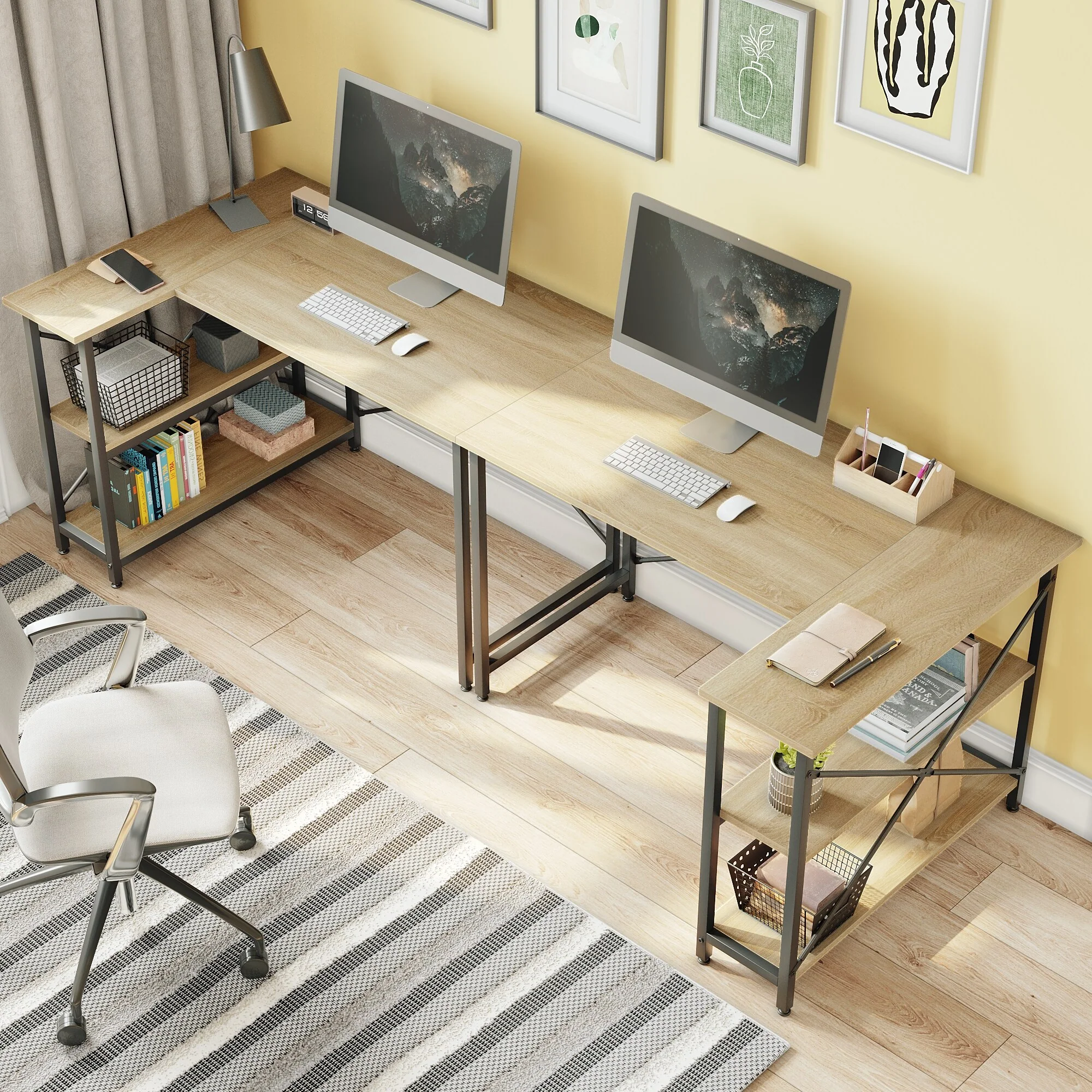 Small L Shaped Computer Desk with Storage Shelves, Compact Corner Workstation for Home Office and Study - Image 49