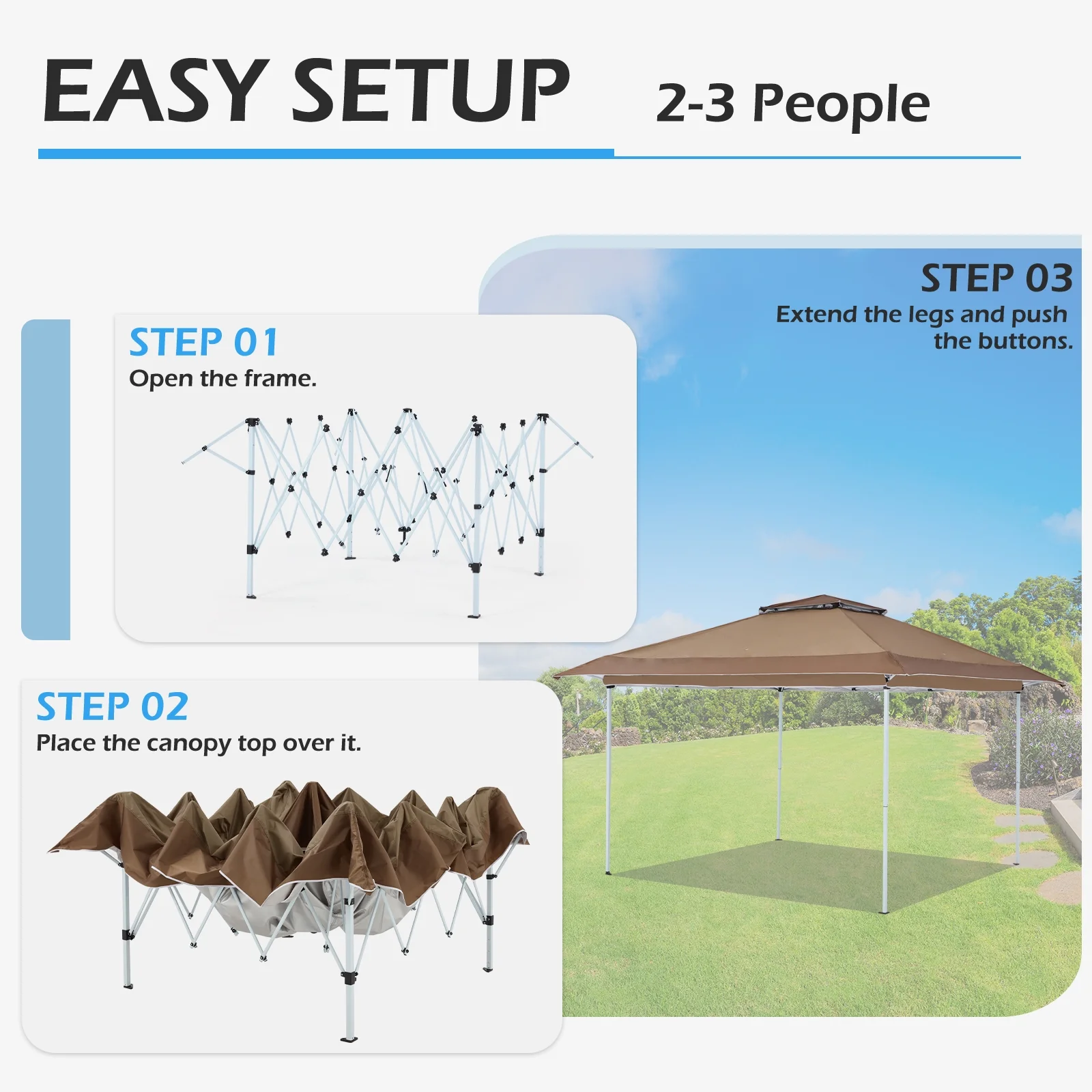 AVAWING 12x12 ft Outdoor Pop-up Canopy Party Tent Easy Setup Patio Wedding Tent, Khaki - Image 55