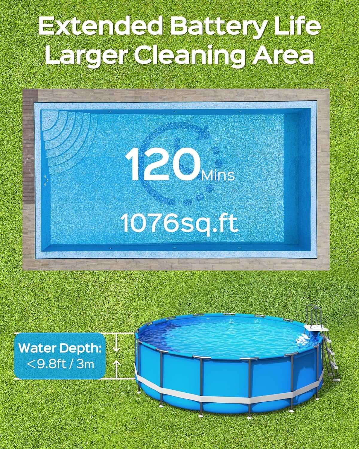2025 New Upgraded WYBOT A1 Cordless Robotic Pool Vacuum Cleaner - Floor-Only Cleaning for Above Ground Flat-Bottom Pools (Up to 1,076 sq. ft), 120-Min Runtime, Black Green - Image 13
