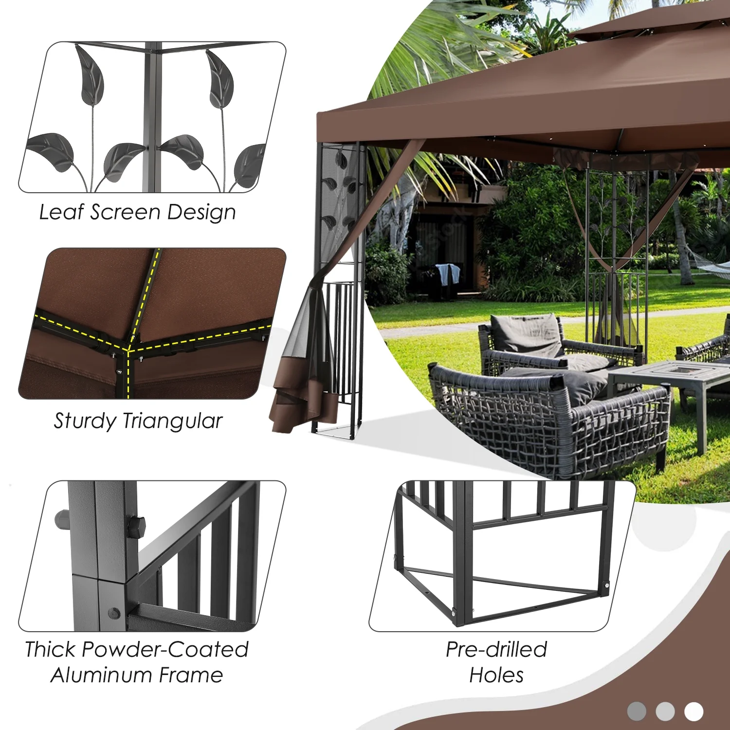 SANOPY 10'x13.3' Metal Patio Gazebo, Outdoor Gazebo Canopy Tent for Backyard with Mesh Curtains, Gazebos Shelter with Display Shelves, Steel Frame, Patio Covers for Tailgate - Image 6
