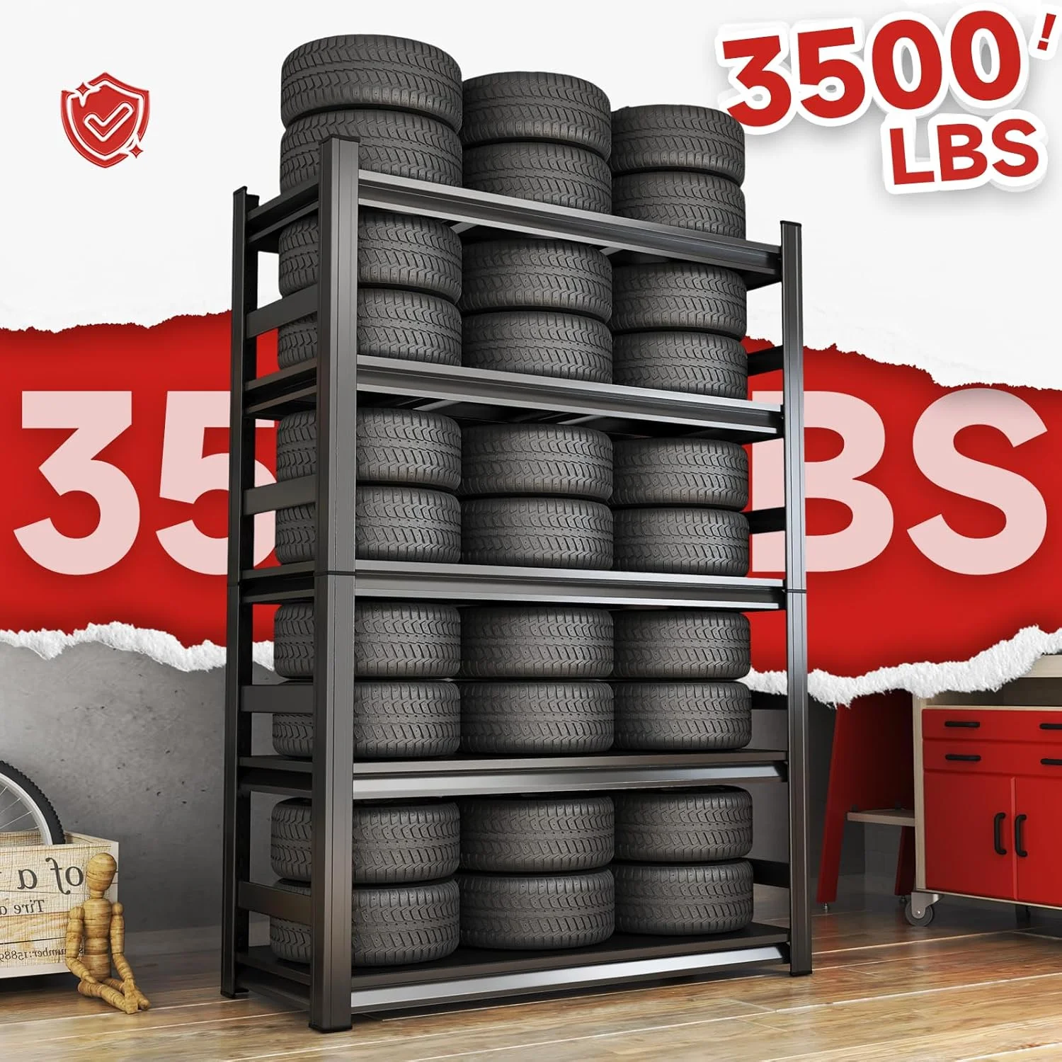 Garage Shelving 3500LBS Storage Shelves 5-Tier Adjustable Metal Shelving Units Garage Storage Shelves Heavy Duty for Industrial, Warehouse, Basement, Commercial, Black - Image 24