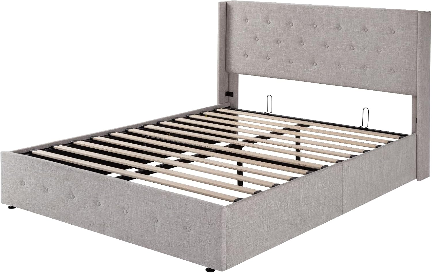 Queen Size Lift Up Storage Bed with Wingback Headboard, Upholstered Platform Bed Frame with Hidden Storage - Image 131