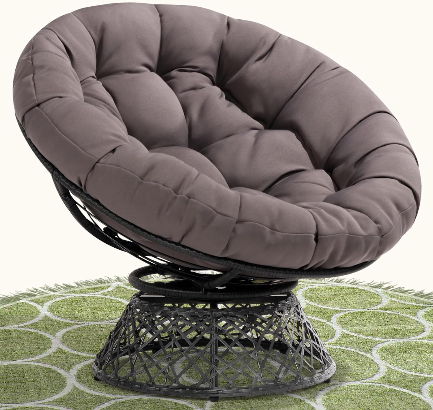 40" Wicker Papasan Chair, 360° Swivel, Arctic Snow, Brown Base - Image 20