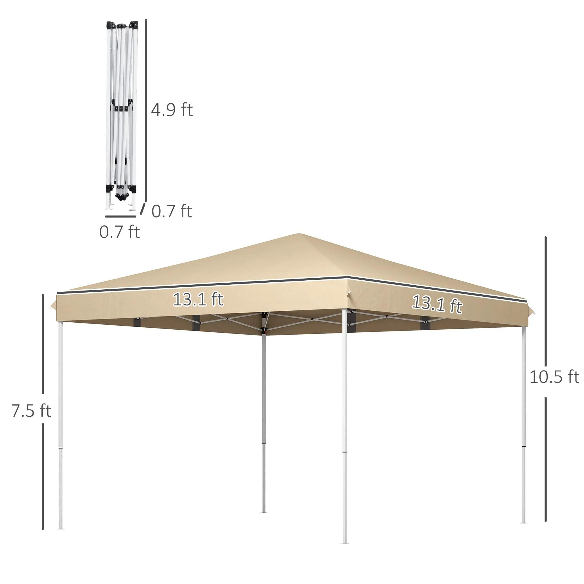 Outsunny 13' X 13' Pop Up Canopy Tent, Instant Sun Shelter, Tents For Parties, Height Adjustable, With Wheeled Carry Bag For Outdoor, Garden, Patio, Parties, Beige Beige Steel - Image 7
