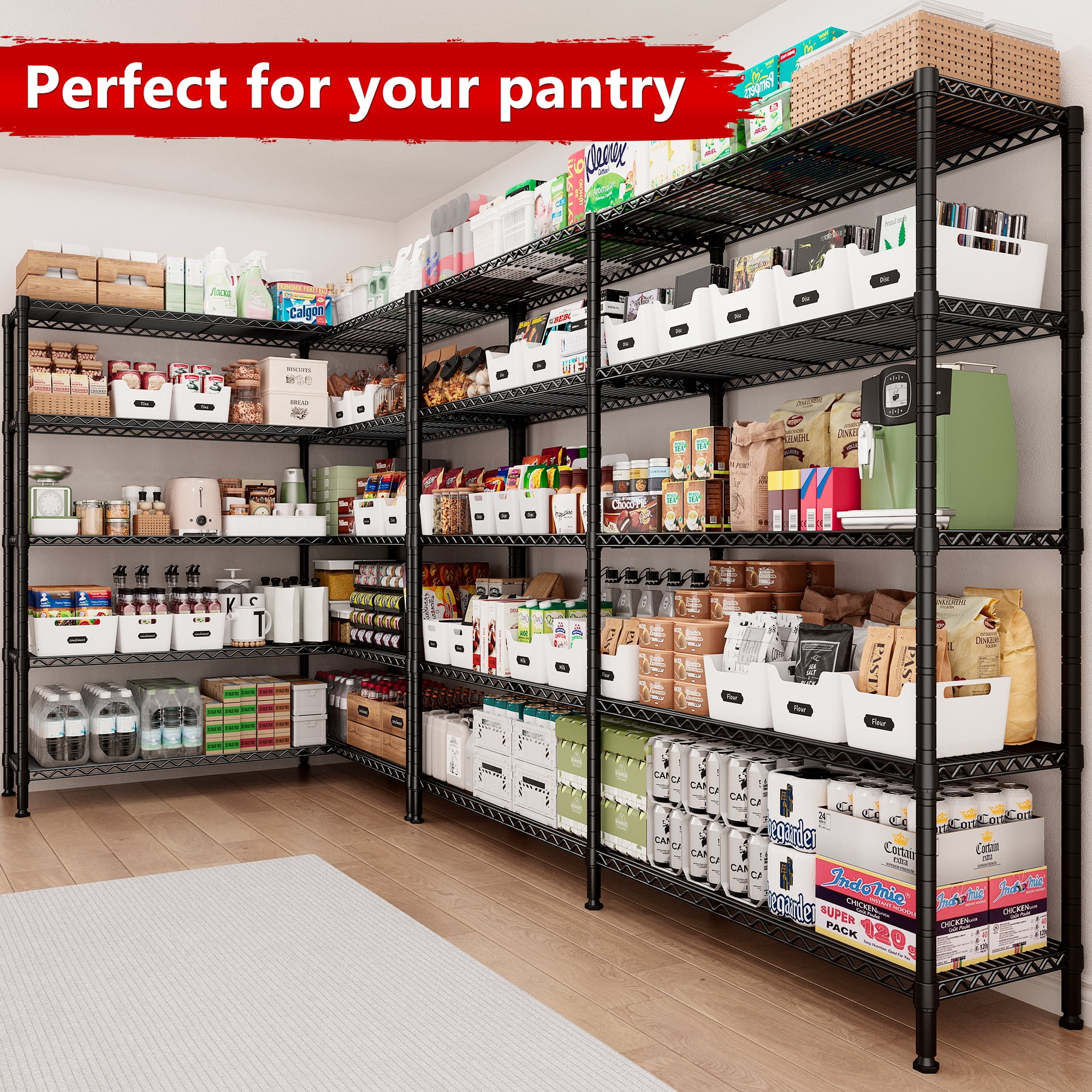 REIBII 68.9"W Heavy Duty Storage Shelves 72.4"H Wire Shelving Unite 5-Tier Adjustable Metal Shelves Garage Shelving Steel Shelf for Kitchen Pantry Basement,Black - Image 2