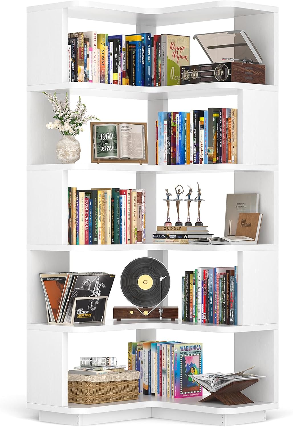 Corner Book Shelf, 6-Shelf L Shaped Corner Bookshelf with Baffle - Image 16