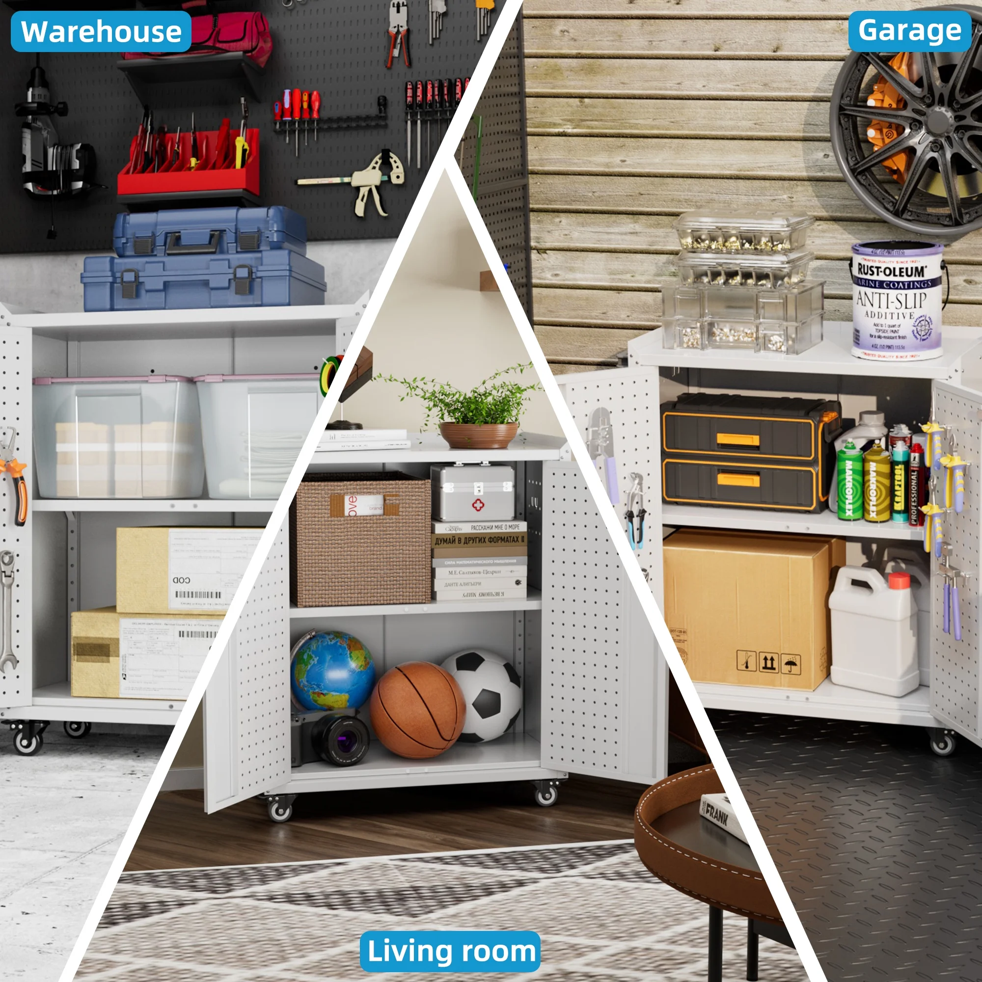 SUXXAN Metal Rolling Cabinet with 2 Swing Doors, Adjustable Shelve, Storage Tool Chest for Garage Utility Room, White - Image 12