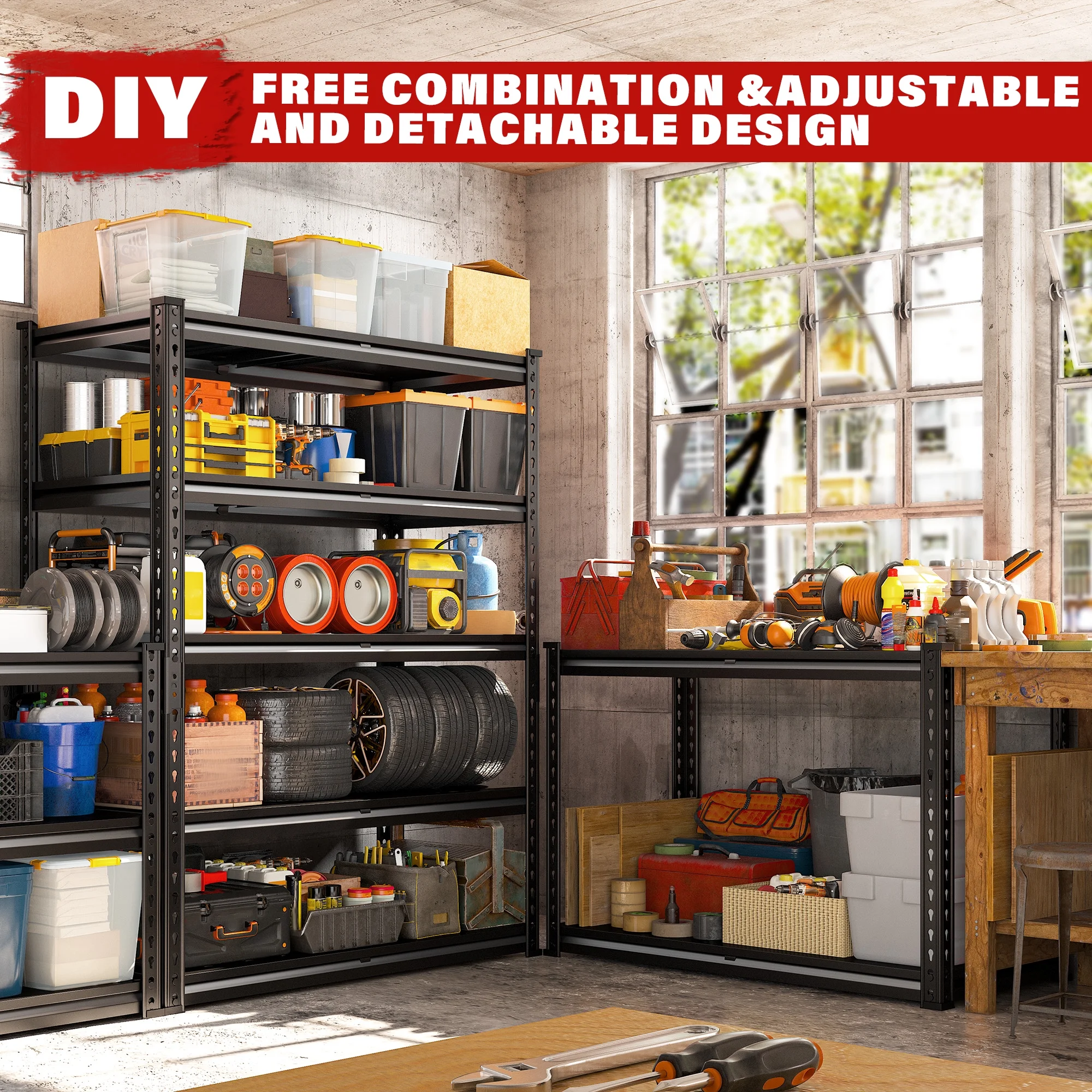 REIBII 3000 LBS Heavy Duty Storage Shelf for Garage Storage 72" Adjustable Metal Shelving Rack - Image 7