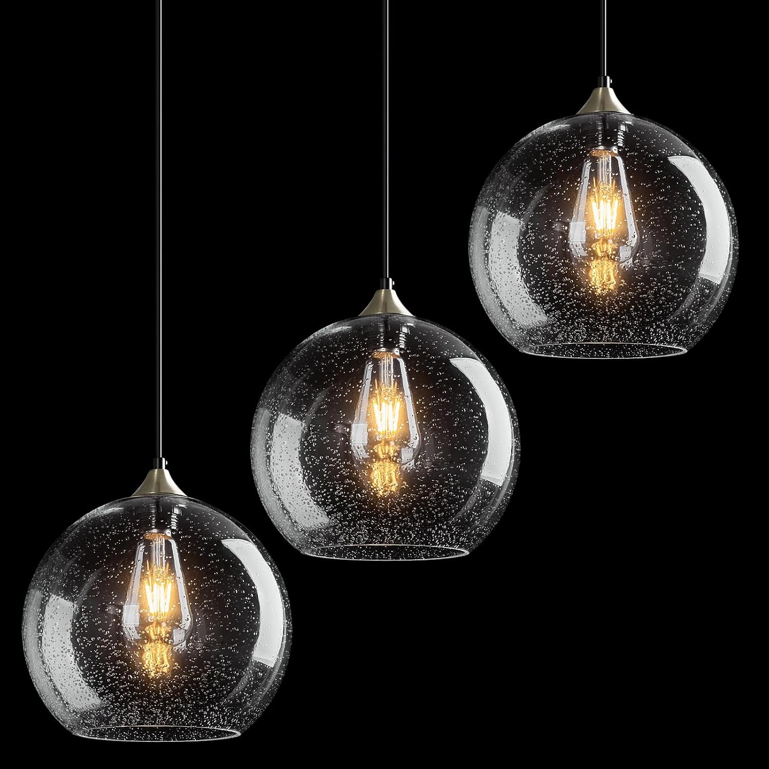 Amber Pendant Lights Kitchen Island 3 Pack, 5.9 in Seeded Glass Globe - Image 41