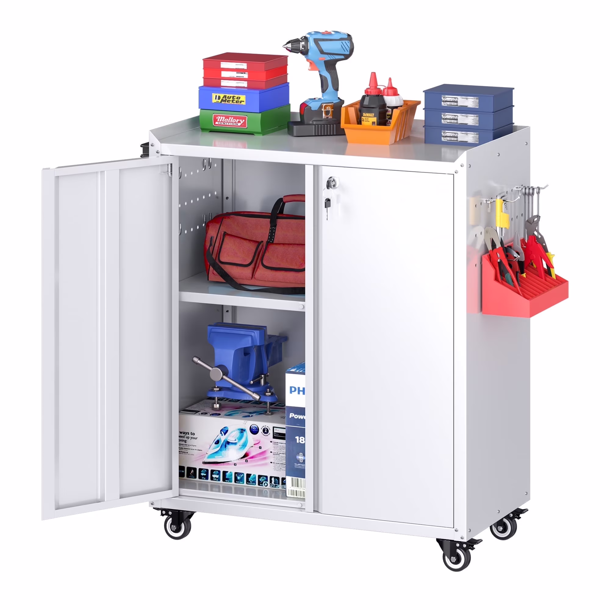 Gaeanet Rolling Tool Storage Cabinet with 5 Adjustable Shelves and Pegboard,Metal Garage Storage Cabinet with Wheels for Garage Home Office Utility Room,71" H-32" W-16" D,Required Assembly, Black - Image 15
