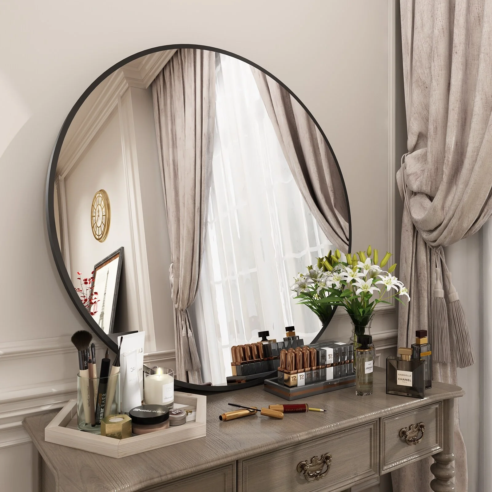 Round Metal Black Frame Bathroom Vanity Mirror, Wall Mounted Decorative Mirror - Image 14