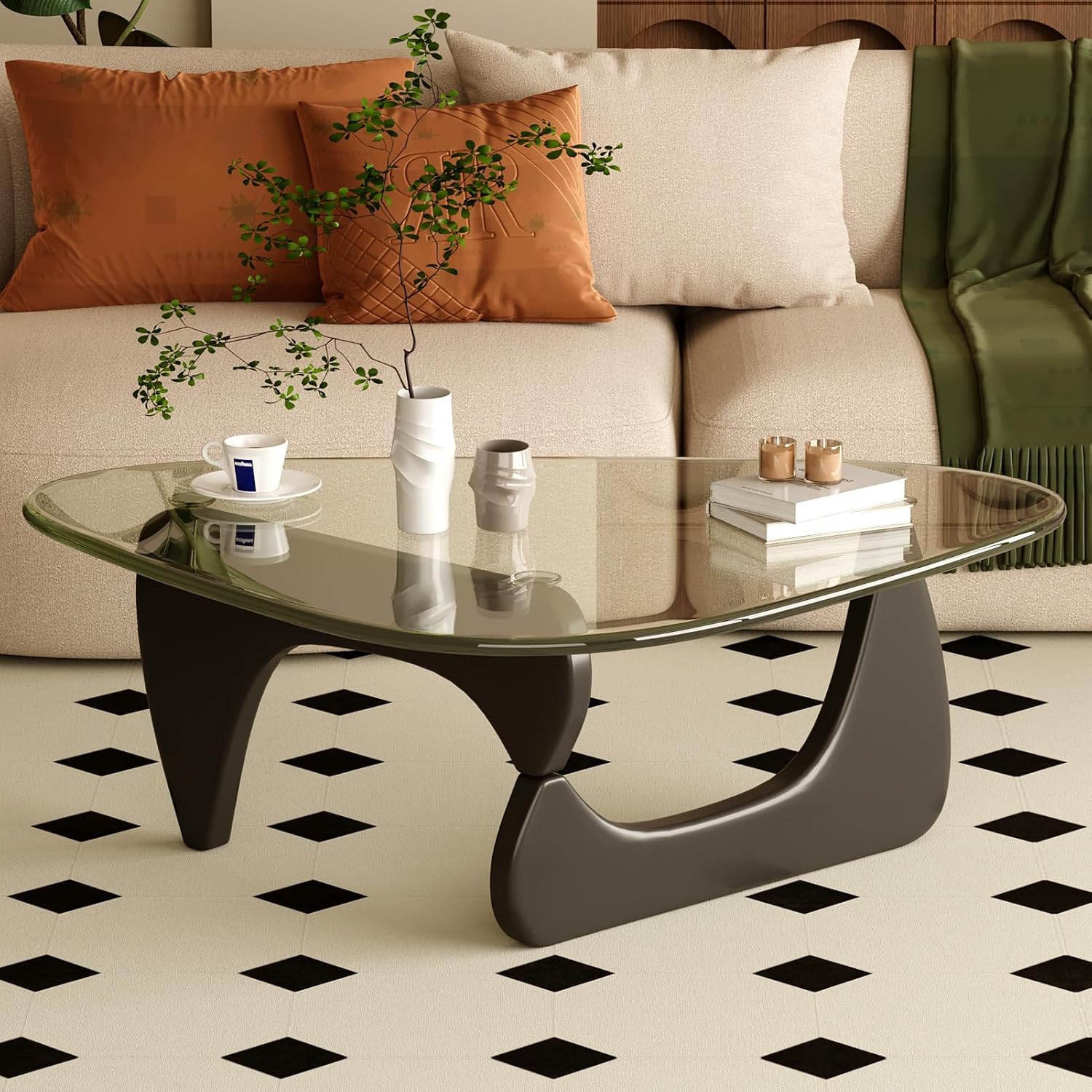Coffee Table for Living Room Mid Century Modern Center Table with Glass Top and Wood, 32 Inch, Brown/Walnut - Image 2