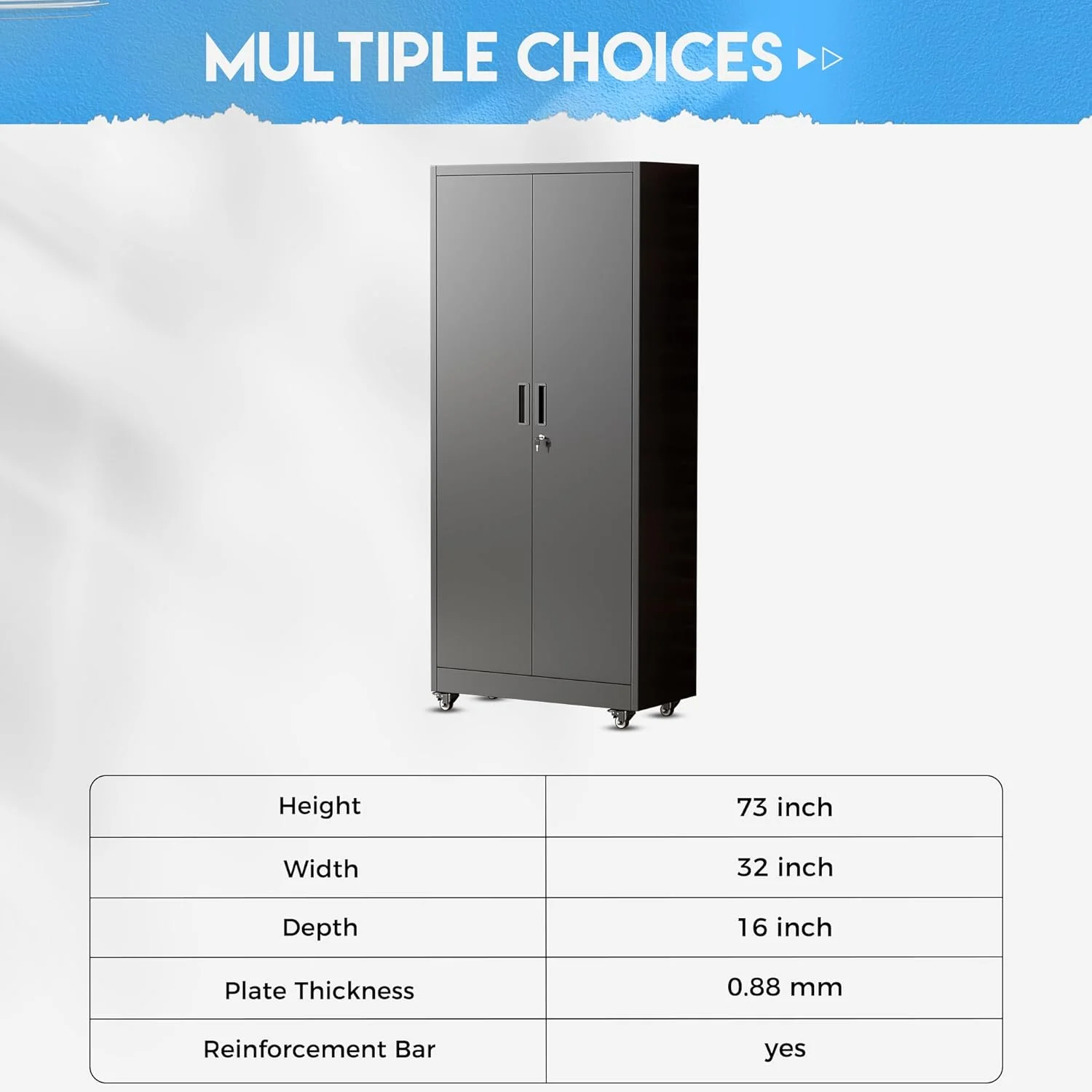 SOLAURA Metal Storage Cabinet with Wheels, 73" Garage Rolling Cabinet with Locking Door and 4 Shelves, Tool Cabinet on Caster for Home, Office, Black - Image 14