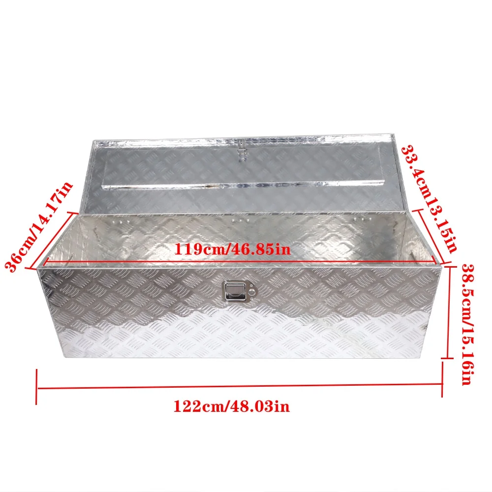 SEBLAFF 49 Inch Trailer Tongue Tool Box Chest Box Diamond Tread Aluminum Heavy Duty Truck Pick Up Underbody Storage Organizer Handling Tools Weather Resistant w/Lock Sliver - Image 3