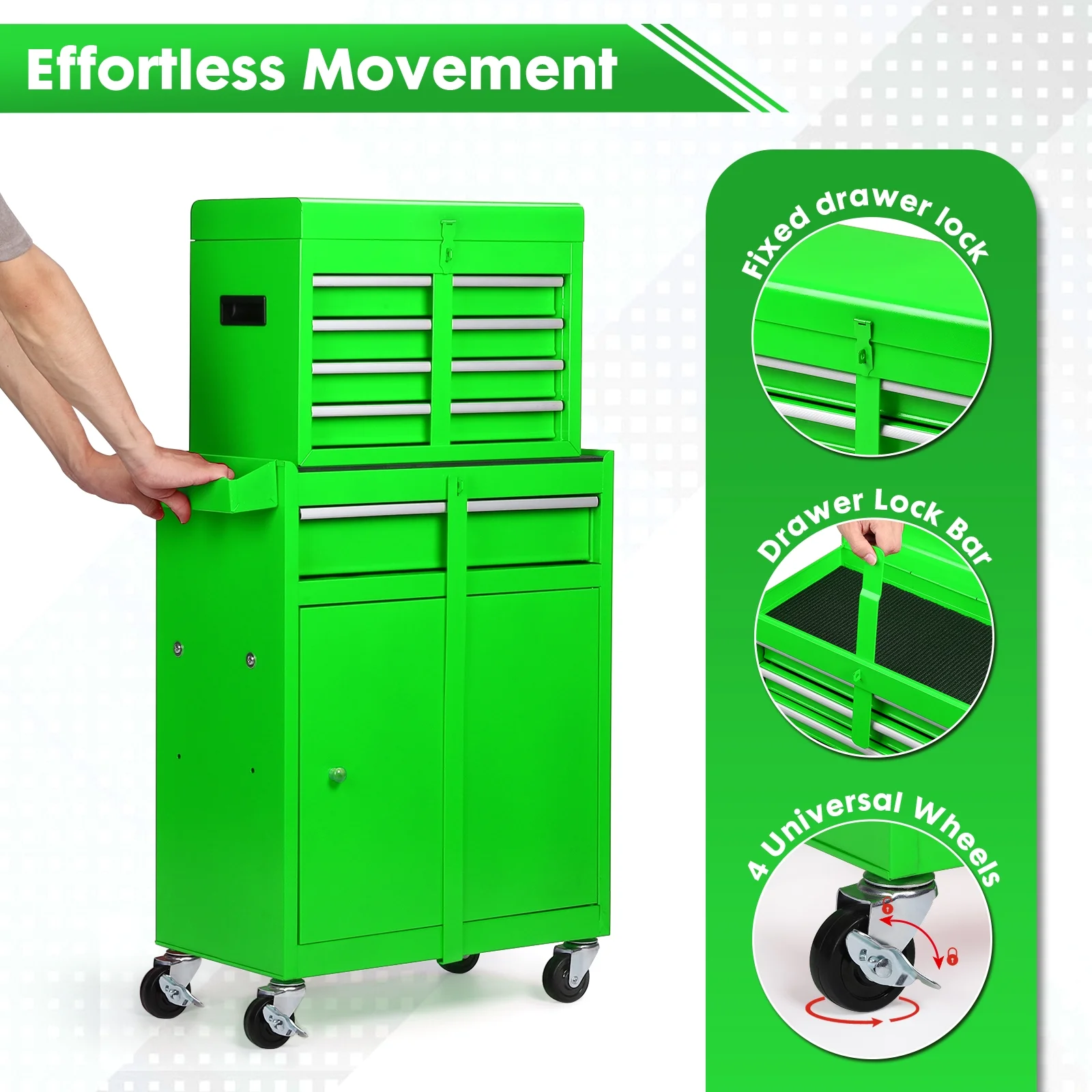 Artbros 8-Drawer Rolling Tool Chest, Large Tool Cabinet with Wheels, Detachable Toolbox Storage for Garage, Repair Shop, Workshop, Black - Image 18
