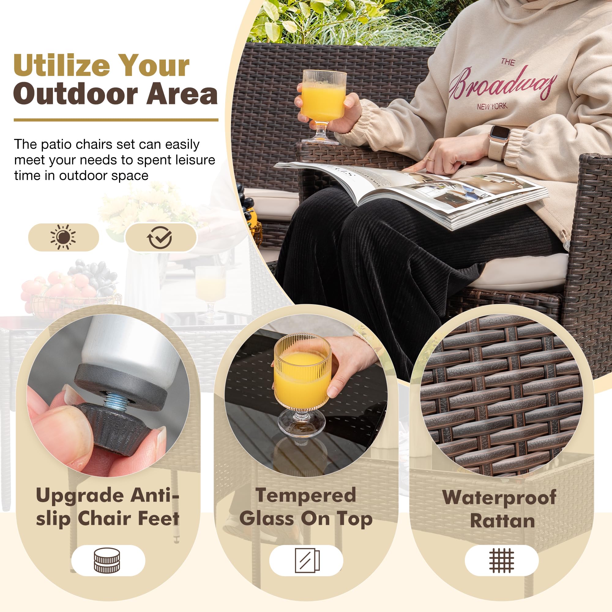 4-Piece Outdoor Patio Furniture Set, Rattan Wicker Chairs and Outdoor Seating Set - Image 8