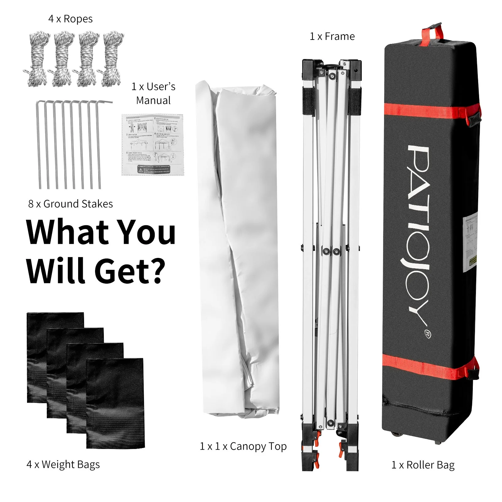 Patiojoy Pop-up Canopy Tent 6.6' x 6.6' Height Adjustable Commercial Instant Canopy w/ Portable Roller Bag White - Image 12