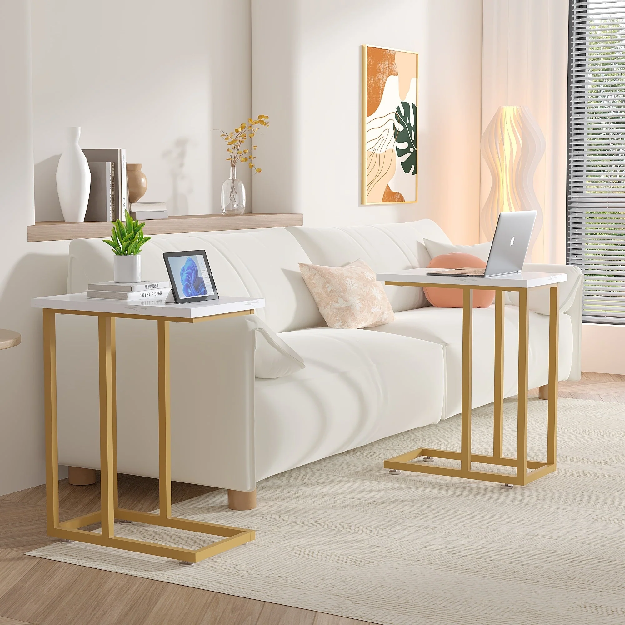 Set of 2 C-Shaped Sofa Side Tables, Small End Tables for Living Room, Bedside and TV Tray - Image 27