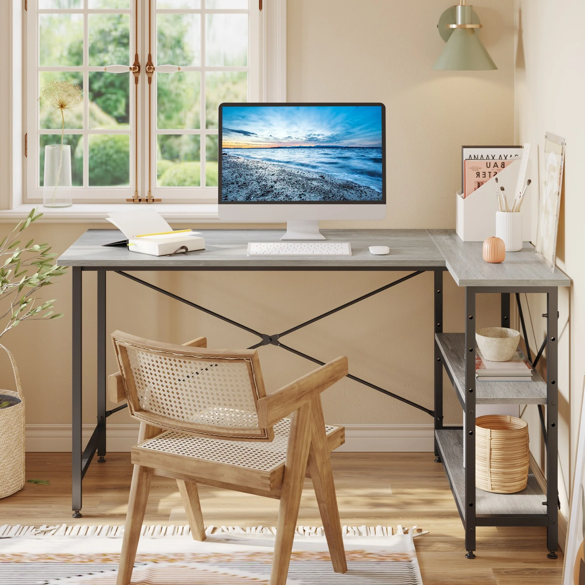 Small L Shaped Computer Desk with Storage Shelves, Compact Corner Workstation for Home Office and Study - Image 30
