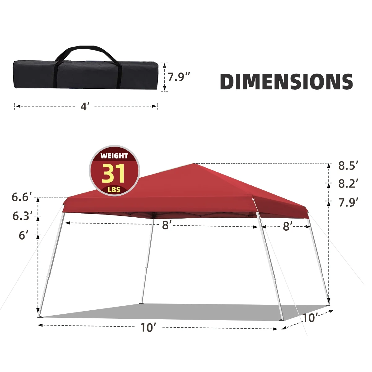 10x10 Pop Up Canopy Tent With Durable Silver Coated Cover And Adjustable Slant Legs, Easy Setup Outdoor Patio Instant Sun Shelter - Blue, Included 1 x Storage Carry Bag, 4 x Guylines, 8 x Stakes - Image 34