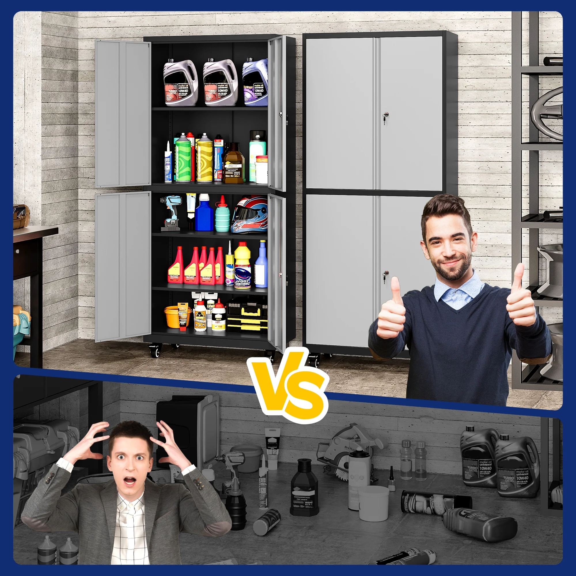AUHUP 73" Rolling Garage Storage Cabinets with 3 Adjustable Shelves, Metal Storage Cabinet with Wheels, Black Gray Tool Cabinet for Garage,Home,Warehouse,Workshop - Image 8