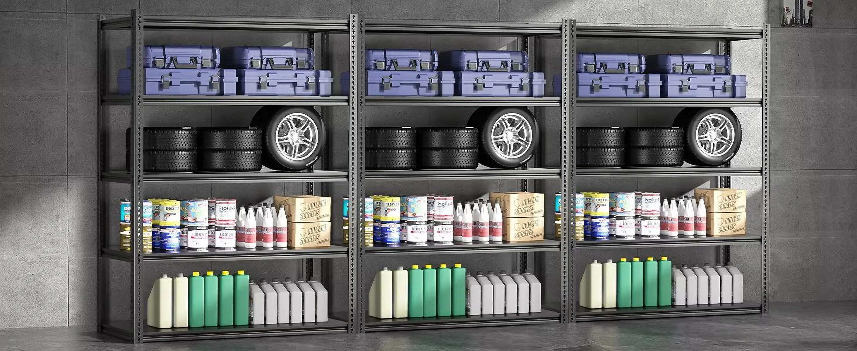 NAIZEA 2 Pack 72"H x 36"W x 18"D Garage Shelving, Heavy Duty Steel Shelving Storage Rack Shelves, 5 Tier Steel Shelf Rack Shelf Unit, 2000LB Capacity - Image 11