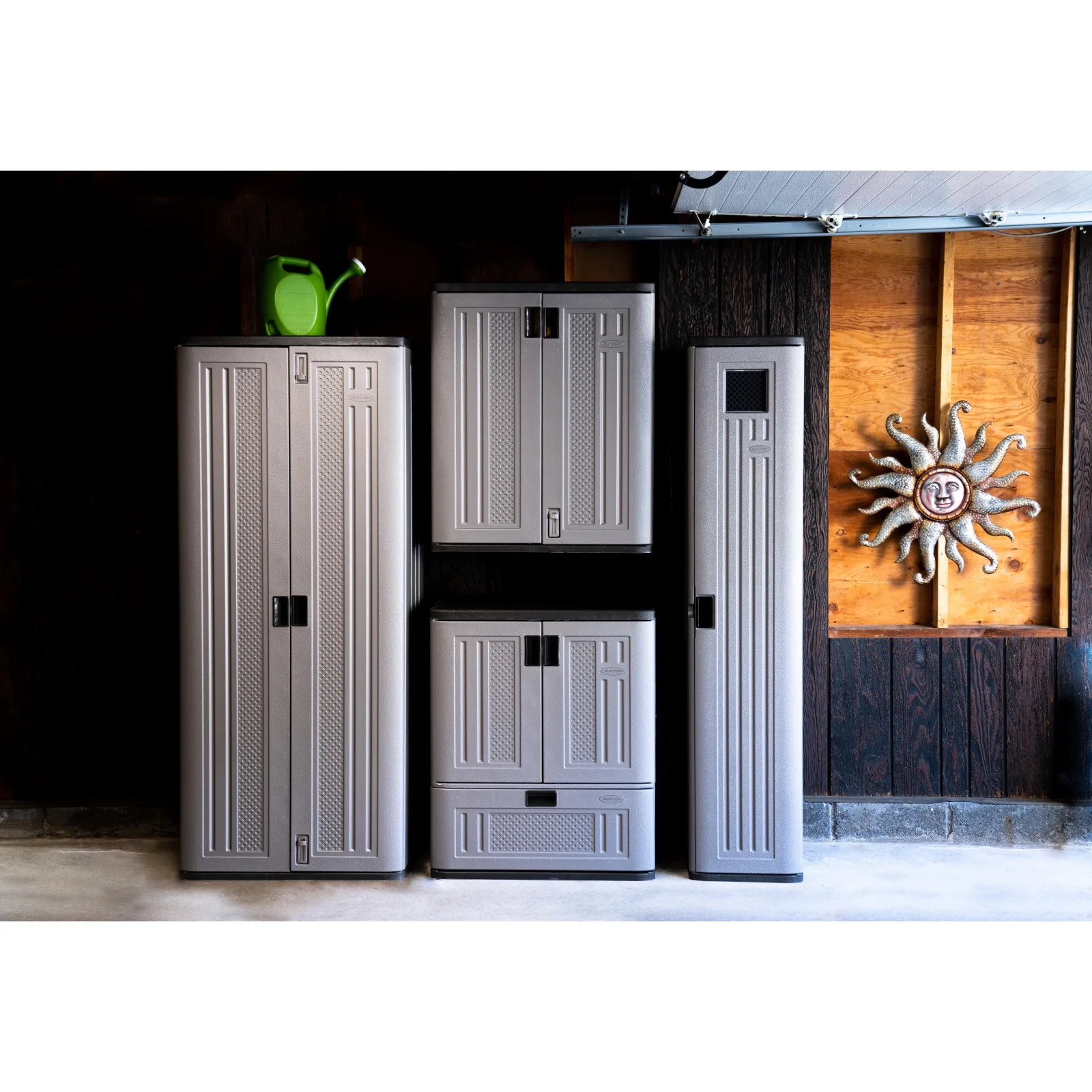Suncast 72" Resin Outdoor Storage Cabinet with 3 Shelves, Platinum Metallic - Image 5