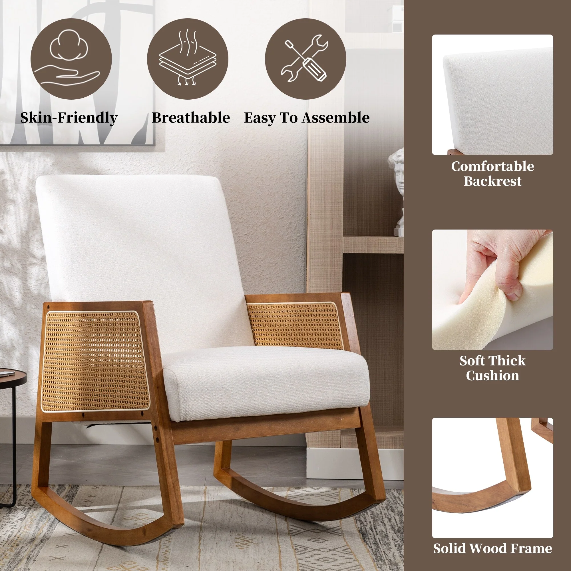 Upholstered Tall Back Rocking Chair, Smooth Gliding Accent Armchair for Comfortable Living Room Seating - Image 11