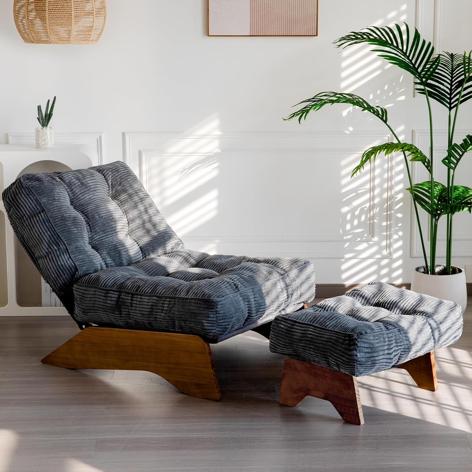Accent Chair with Ottoman, Lounge Chair with Adjustable Backrest