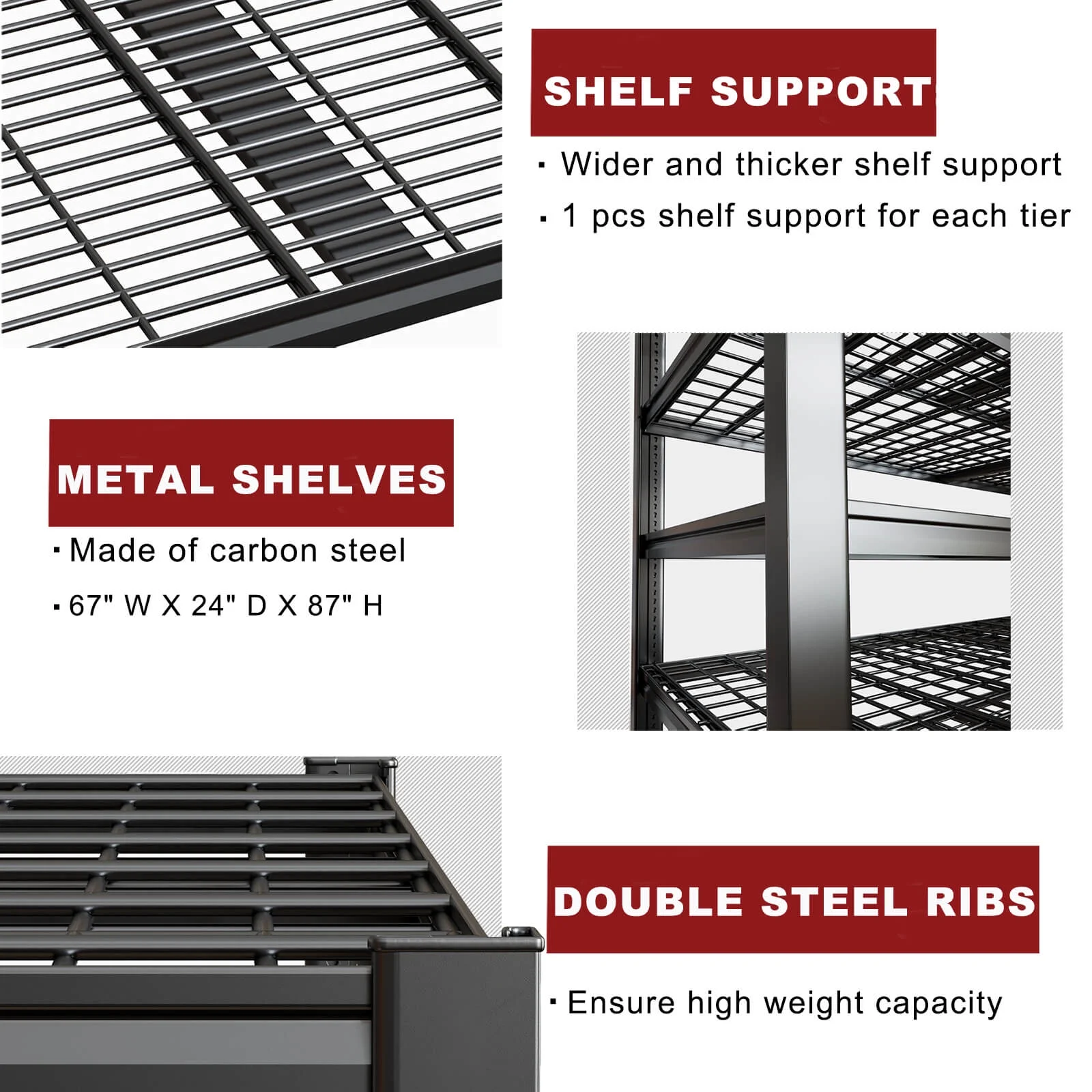 PMKES 67" W Garage Shelving 6 Tier Heavy Duty Storage Shelves 3500LBS Adjustable Metal Shelving Unit for Storage Rack 67" W x 24" D x 87" H - Image 5