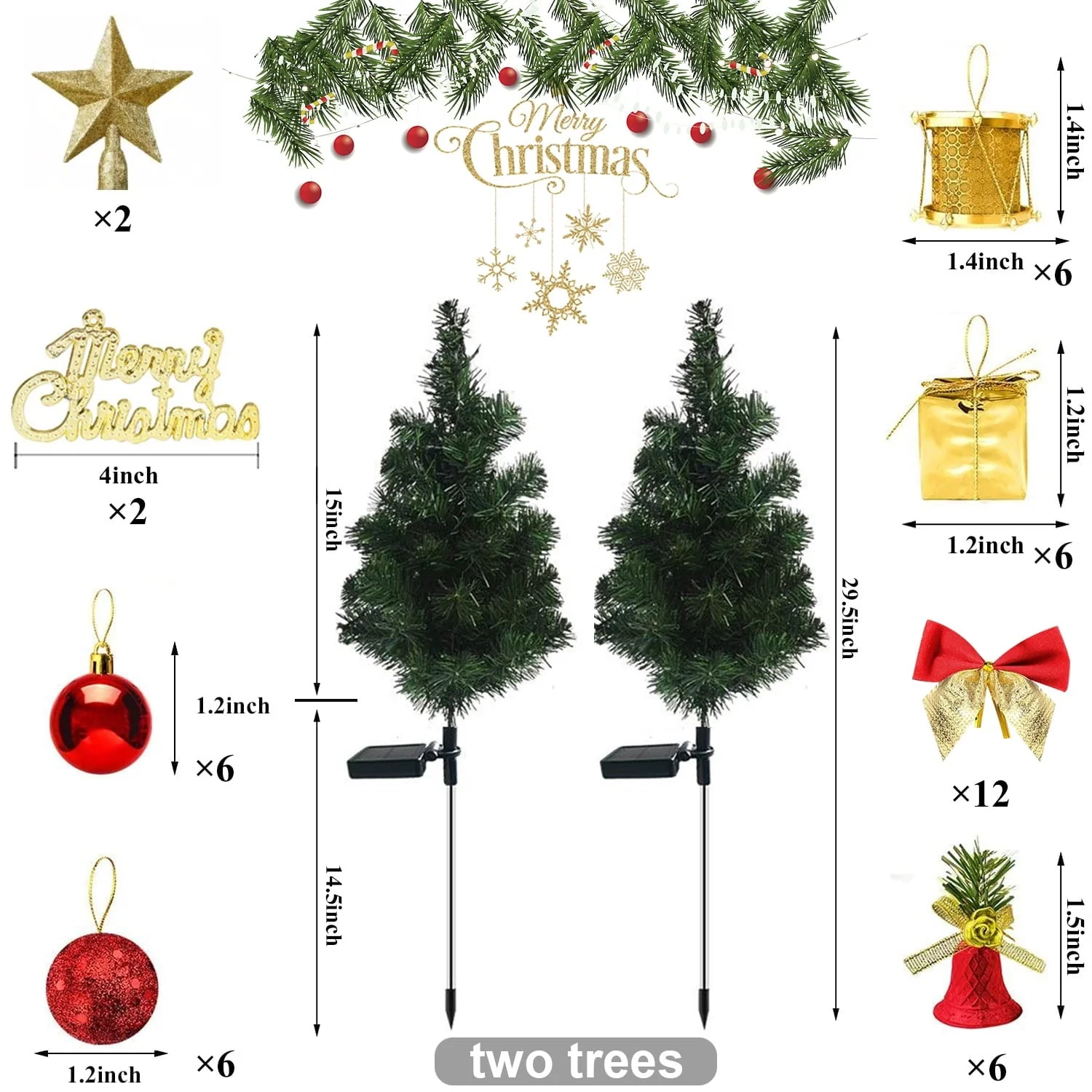 2 Pack Mini Christmas Tree with Lights Ornaments, 20LED-Lights Solar Powered Garden Stake Lights Xmas Tree - Image 3