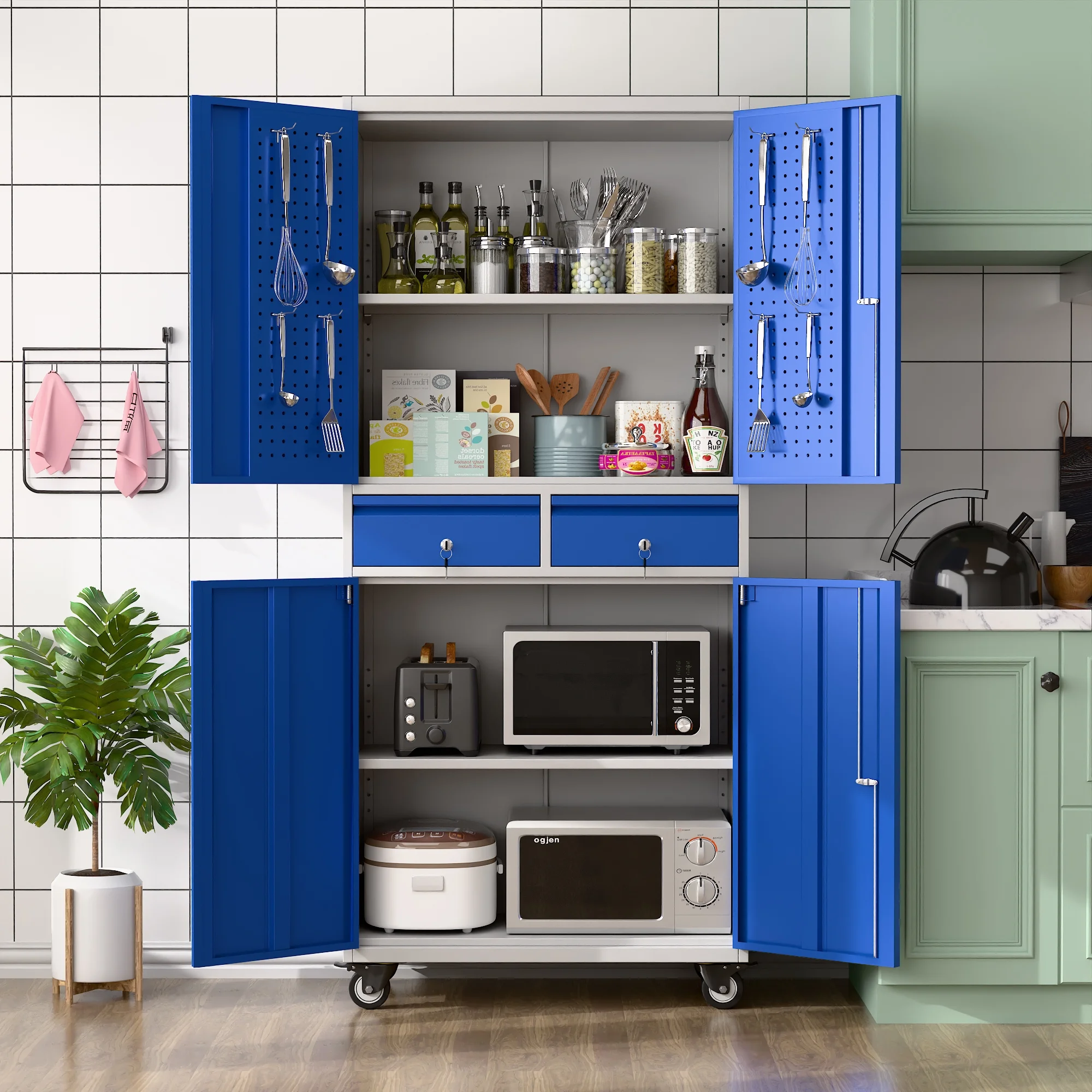 SUPEER 71" Metal Storage Cabinets with Wheels and Pegboards, Industrial Cabinet with 2 Drawers and 2 Adjustable Shelves,, Assembly Required - Image 68